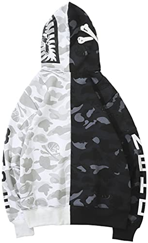 Eudolah Hoodie Cotton Shark Camo Fashion Jacket Sweatershirt Zip Up Hip-Hop Outerwear For Men Women Z-Black&White-817,Medium #TOP1