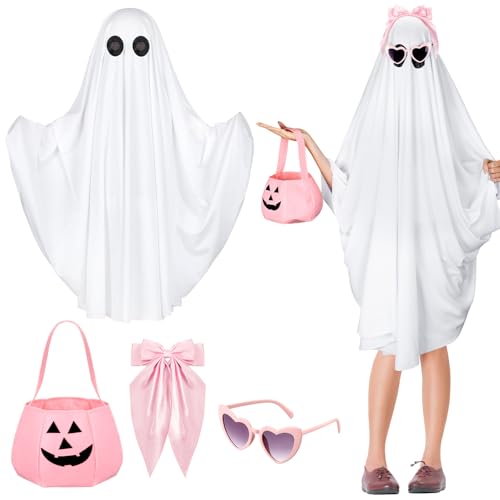Croloose 4 Pcs Halloween White Ghost Costume, Spooky Ghosts Costume,