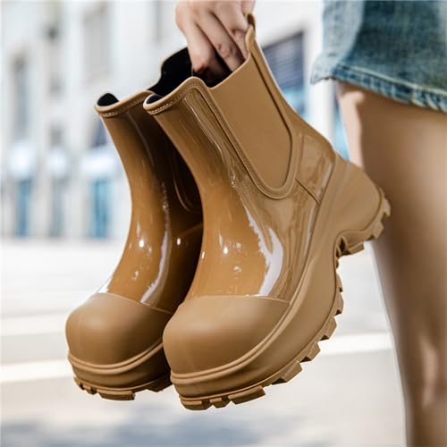 Damenschuhe, Punk-Stiefel, rutschfeste Socken innen, Regenstiefel, Outdoor-Gummi-Wasserschuhe, Hundeschuhe, braun, 38.5 EU