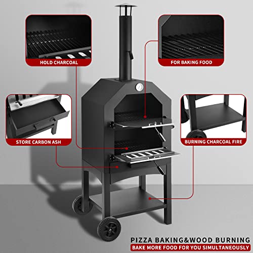 Outdoor Pizza Oven Wood Fire Wood Fired Pizza Oven for Outside with Waterproof Cover, 12" Pizza Stone, Pizza Spatula and 4pcs Grill Rack by DNKMOR - Image 3