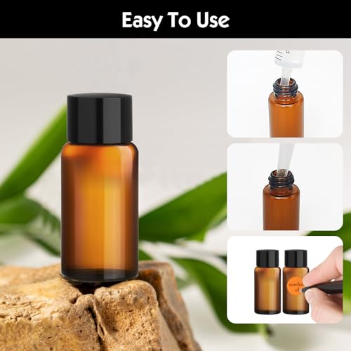 Amentalove 50 Stück 2ml Braune Leere Glasflaschen, Fläschchen für Ätherische Öle, Mini Glasflasche mit Pipette Spritze Aufkleber, Mini Fläschchen für Ätherisches Öl, Spa, Massage, Aromatherapie