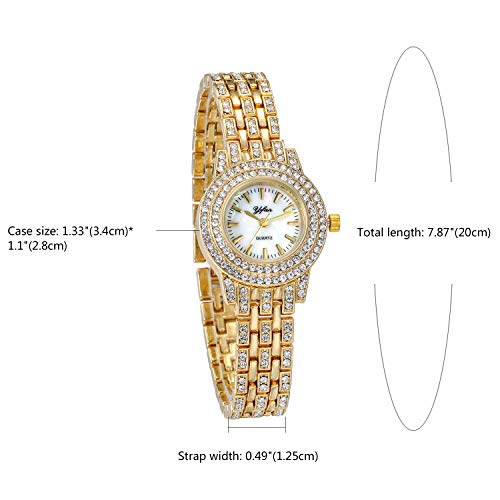 JewelryWe Women Watches Gold Tone Alloy Rhinestone Quartz Watch Stylish Bling Dress Watch Wristwatches
