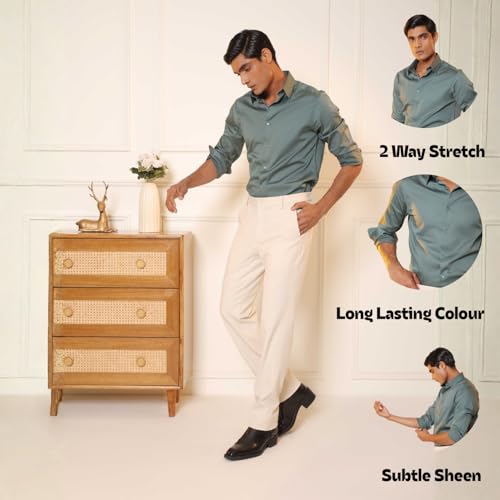 Image of SUBTRACT Men's Slim Fit Solid Spread Collar Cotton Satin Evening Shirt | Stylish Men's Wear Shirt for Office or Party