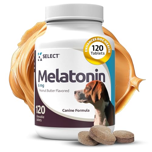 K9 Select Melatonin for Dogs - Calming Chews - Dog Melatonin for Sleep - Reduce Stress Helps Composure Calming Treats for Large Dogs - 6 mg 120 Peanut Butter Flavored Chewable Tablets
