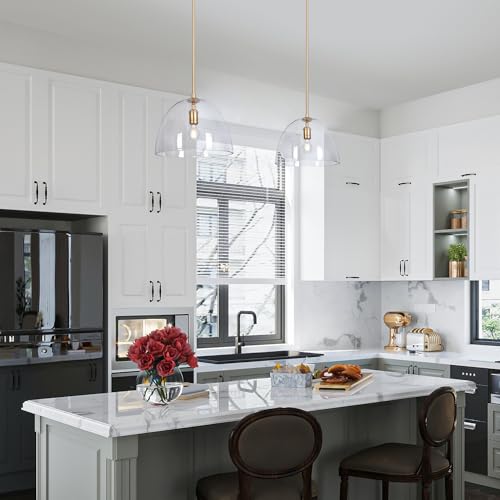 Image of KSANA Gold Glass Pendant Light, Oversized Modern Glass Dome Pendant Lighting for Kitchen Island, Dining Room, Hallway, Foyer, Bedroom