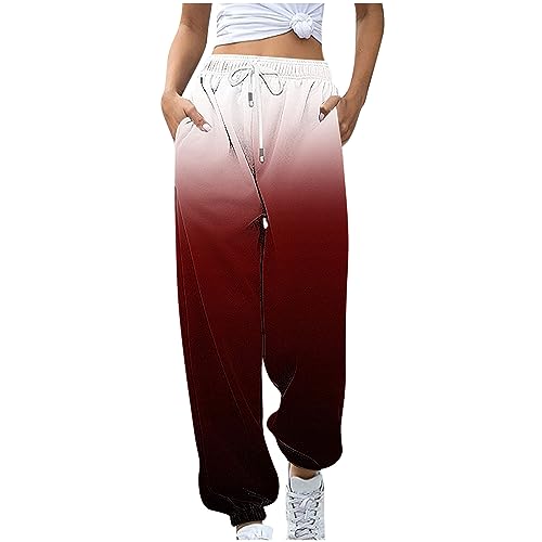 Sweatpants for Women Casual Running Pants High Waist Cinch Bottom Joggers Pockets Loose Fit Trousers Gym Activewear Red