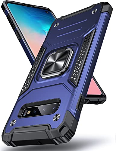 DASFOND Armor Hülle für Samsung Galaxy S10 Case Militär Stoßfest Handyhülle [Upgrade 2.0] 360 Grad Metal Ring Halter Ständer Schutzhülle [für Handyhalterung Auto Magnet], Blau