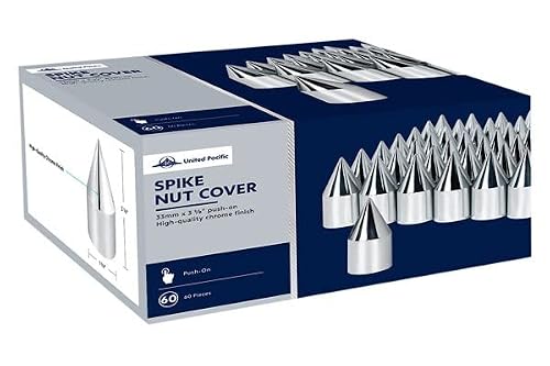 United Pacific 10769Cb - Wheel Lug Nut Cover Set - 33Mm X 3 1/8" Chrome Plastic Spike Nut Cover - Push-On (60 Pack) #TOP4