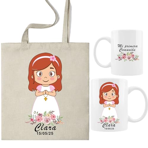 ELISA BOTELLA Pack Taza Primera Comunion + Bolsa de Tela - Kit Regalo Personalizado con Taza (Pelirroja) ELISA BOTELLA Pack Taza Primera Comunion + Bolsa de Tela - Kit Regalo Personalizado con Taza (Pelirroja)