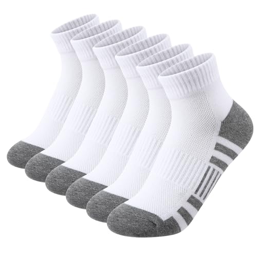 Halinuia 6 Paires Chaussettes de Sport Homme Femme 39-44 Soquettes en Coton, Chaussettes Basses Blanche, Chaussette Courte Respirantes Antidérapantes pour Running Randonnée Cyclisme Tennis Travail