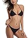 SHEKINI Women's Triangle Bikini Set Halter Sexy Bathing Suits String Low Waisted Two Piece Swimsuit(Manhattan Black, Small)