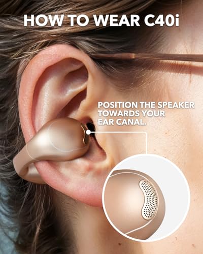 soundcore C40i by Anker, Open-Ear Earbuds, Clip-On Headphones, Flexible Joint Design, Button Controls, Lightweight Comfort, Stable Fit with Attachable Ear Grips, Expansive Drivers for Clear Sound