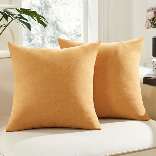 Deconovo 2PCS Soft Faux Linen Pillow Covers for Sofa with Invisible Zipper, Orange, 18W x 18L