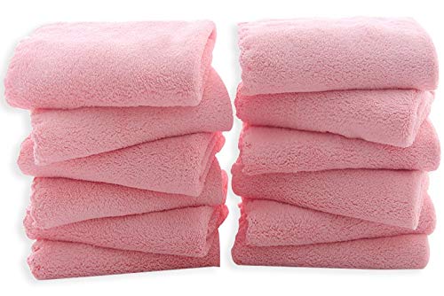 TENSTARS 12 Pack Premium Washcloths Set - Quick Drying - Soft Microfiber Coral Velvet Highly Absorbent Wash Clothes -Multipurpose Use as Bath Fitness, Spa, Facial, Fingertip Towel (Pink)