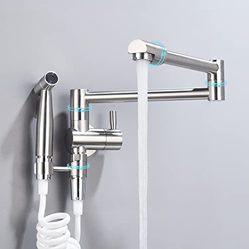 Potfüller in der Wand rotierende Klappküchspüle Wasserhahn mit Sprühpistole, Messing EIN Griff 1 Loch Kaltes dritter Gang Spule, gebürstet Potfüller in der Wand rotierende Klappküchspüle Wasserhahn mit Sprühpistole, Messing EIN Griff 1 Loch Kaltes dritter Gang Spule, gebürstet