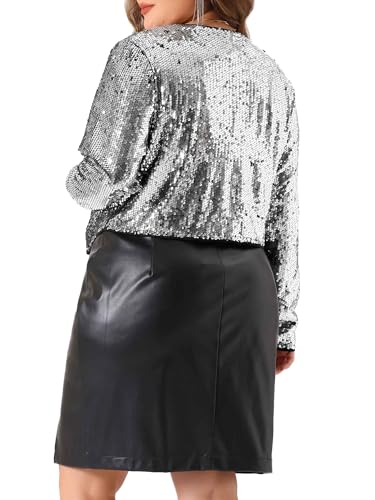 Agnes Orinda Plus Size Sequin Cardigan for Women Glitter Shinny Metallic Long Sleeve Shrug Bolero Cardigans Jackets4