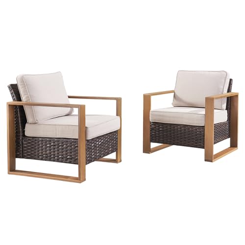 Rilyson Wicker Outdoor Patio Chairs Set of 2, Rattan Patio