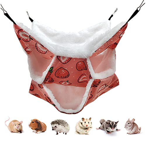 LEFTSTARER Triple-Layer Sugar Glider Hammock Small Pet Cage Hammock Sugar Glider Cage Accessories Hamster Bedding Small Animals Bed for Chinchilla Parrot Ferrets Rat Playing Sleeping (A. Strawberry)