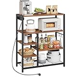 HOOBRO Küchenregal mit Steckdosenleiste (3 AC-Steckdosen mit Schalter), Standregal, Mikrowellen-Regal mit 3 abnehmbaren S-Haken, 5 Ebenen, für Küche und Wohnzimmer, Vintagebraun und Schwarz EBF25CHB01