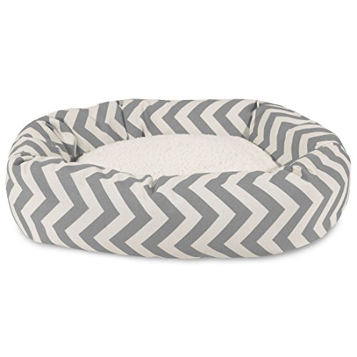 Image of Majestic Pet 40 Inch Chevron Sherpa Calming Dog Bed Washable - Cozy Soft Round Dog Bed with Spine for Head Support - Fluffy Donut Dog Bed 40x29x9 (inch) - Round Pet Bed Large - GRAY