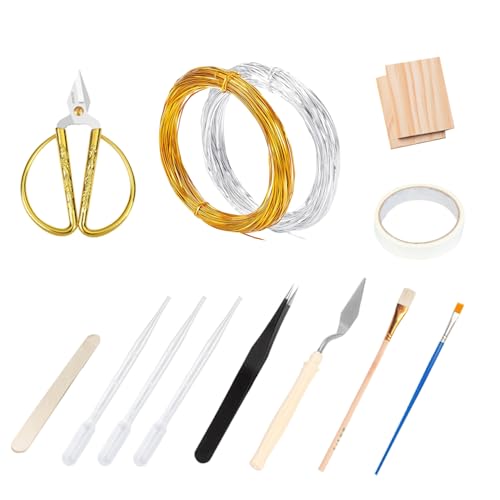 Magicaldiy Cloisonne Enamel Tool Kit Gold and Silver Aluminum Wire Professional Jewelry Making Tools with Scissors Tweezers Wood Board