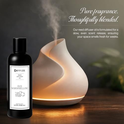 Image of DIFFUZE Oud Marshmellow Reed Diffuser Refill with 10 Fibre Reed Sticks | Sweet Oud Aroma Oil & Fragrance Oil | Diffuser Oil for Home Fragrance