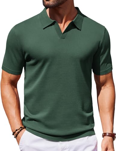 Image of COOFANDY Men's V Neck Short Sleeve Stretch Knit Polo Shirt