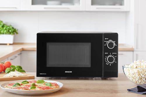 Sencor Four à Micro-ondes Compact, EasyClean, 20L - Rapide 700W, 5 Niveau de Puissance, Plateau tournant 25.5cm, Minuterie jusqu’à 35min, Fonction Décongélation hygiénique - Noir