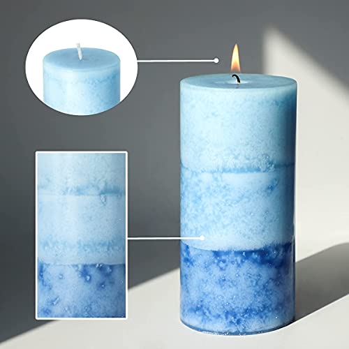 Flavcharm Pillar Candles Lilac Scented 3 Pack Blue Layered 3X6 Inch Pillar Scented Candle Long-Lasting Clean Burning Candles Scented Decorative Candles For Home Decor, Bathroom Decorations #TOP5