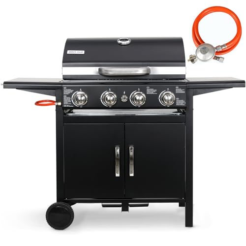 4 Brenner Gasgrill, Gasgrill Master, BBQ Grillwagen Gas, Hochleistungsbrenner, Impulszünd,mit...