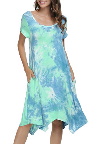 Image of Women Casual Loose Soft Crewneck Short Sleeve Pockets Swing T-Shirt Dress