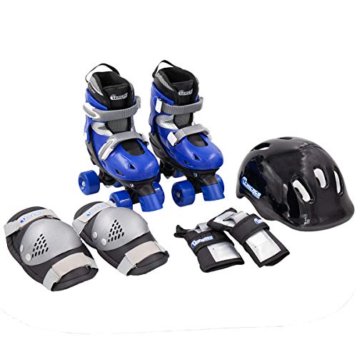 CHICAGO Skates Boys Quad Roller Skate Combo - Includes Adjustable Skates, Knee Pads, Elbow Pads, & Helmet - Medium Size 1-4, Black/Blue