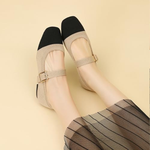 Flats for Women Knit Ballet Shoes Mary Jane with Arch Support, Square Toe Comfortable Slip On Flats with Adjustable Strap, Washable Casual Office Shoes3