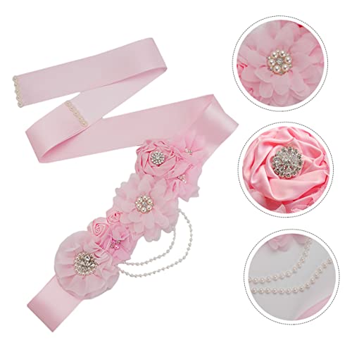Delicate Shining Bridal Waistband Belt with Rhinestone Flower Pearl Design for Wedding Dress Maternity Sash Party Accessory Pink3