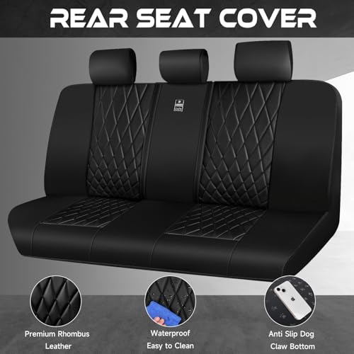 Image of CAR PASS Luxury Faux Leather Rear Bench Car Seat Covers, Waterproof Anti Slip Back Seat Covers, Deluxe Automotive Backseat Cover Universal Fit for Most Cars Sedan SUV Pickup Truck (All Black)