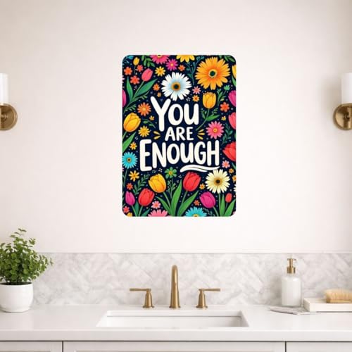 Image of Zesta Bathroom Decor Items Washroom Decor Tin Sign | Aesthetic Posters Wall Poster for Bedroom | Magnetic Cafe Decoration Items / Restaurant Decorations Items | Quirky Home Decor Bar Accent (You Are Enough)