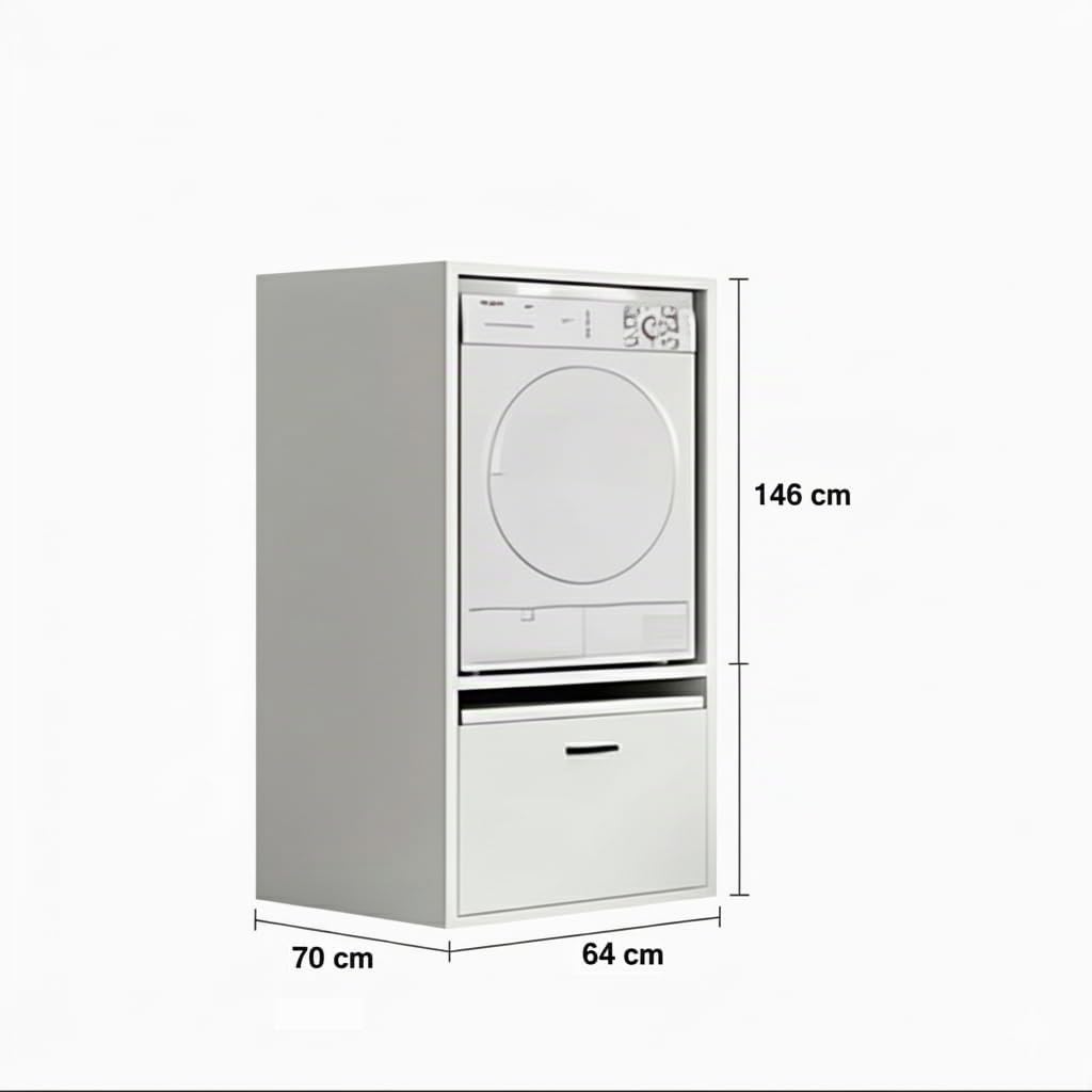 Bricozone Mobile Lavatrice Con Cassetto Integrato In Laminato Bianco 25 Mm Con Mensola Scorrevole Design Moderno Per Lavanderia O Bagno Salvaspazio Robusto E Facile Da Montare