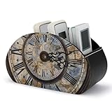 FodPand Supporto per telecomando in pelle con 5 scomparti, porta telecomando TV, organizer per telecomando, orologio steampunk, scatola portaoggetti per comodino, scrivania da ufficio