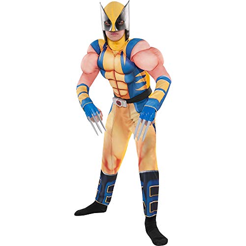 Costumes USA Wolverine Muscle Costume for Boys, Size Large, Includes a Padded Jumpsuit, a Mask and Plastic Claws Yellow
