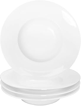 Soup Bowls, Soup Plates with Rim, 300 ml Pasta Bowl Set of 4, White Shallow Bowl Plates, Porcelain Bowls with Rimmed, Best Choice for Gourmets, high-end Restaurants and Chefs, 25.5CM