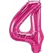 Number 4 - Magenta Helium Foil Balloon - 34 inch