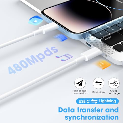 Image of 2Pack for iPhone Charger Cable 6FT,for Apple MFi Certified Long USB C to Lightning Fast Charging Cord,Power Delivery Fast Charging for iPhone 14 /13 /12 /11 Pro /X /Xs Max /XR /8 Plus /7-5,for iPad Air /Mini