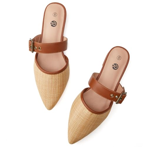 Image of Rekayla Mules for Women Adjustable Strap Pointed Toe Backless Loafer Shoes