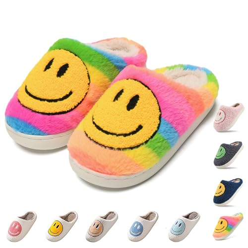 Cute Smile Face Kids' Plush Slippers - Non-Slip, Warm, Indoor/Outdoor Rainbow 4041