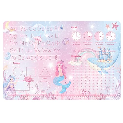 Smivyhp Schreibtischunterlage Kinder Leder 60X40cm Schreibtischunterlag Mädchen Meerjungfrau-Thema Rutschfeste Tischunterlage Schreibunterlage Schreibtisch Zubehör