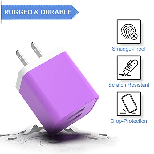 6Pack USB Wall Charger, iGENJUN 2.4A Dual USB Port Cube Power Plug Adapter Fast Phone Charger Block Charging Box Brick for iPhone 17/17 Pro/17 Pro Max/16, Samsung Galaxy, Pixel, LG, Android-Colorful