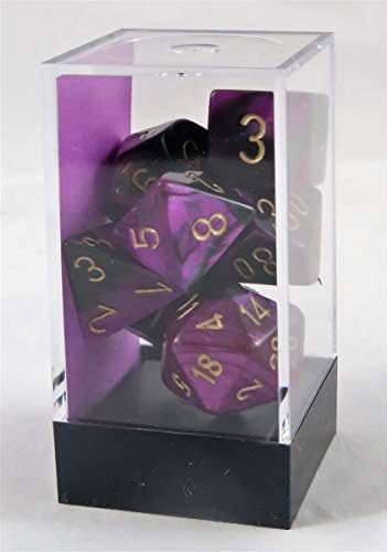 Chessex Manufacturing Cube Gemini Set Of 7 Dice - Black & Purple With Gold Numbering CHX-26440