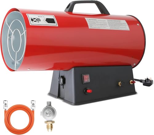 lNGRIKT 30KW Portable LPG Gas Forced Air Space Heater, 102300 BTU/hr Propane & Butane Hot Air Blower, Industrial Gas Heater for Workshop/Warehouse/Garage/Greenhouse/Construction Sites, Red