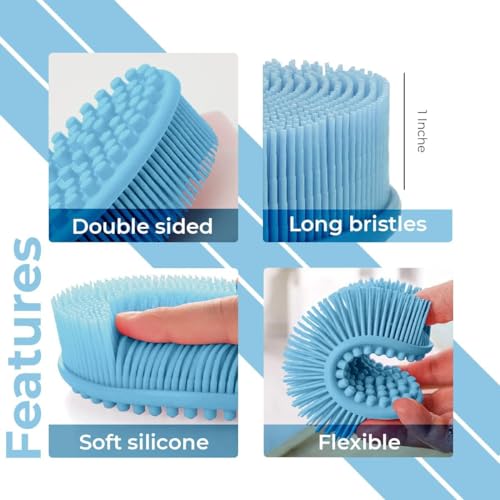 Image of Silicone Body Scrubber, Gentle exfoliating Body Scrubber That's Easy to Clean, Lathers Well, Long Lasting, and More Hygienic Than Traditional Shower Loofah (Sky Blue)