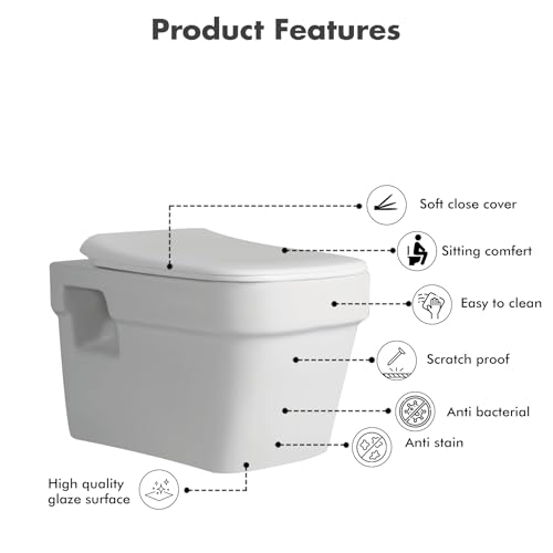 Image of WASSMIST Western Toilet for Bathroom - Modern Commode for Toilet | Bathroom Commode for Comfort and Style (Wall Hung)